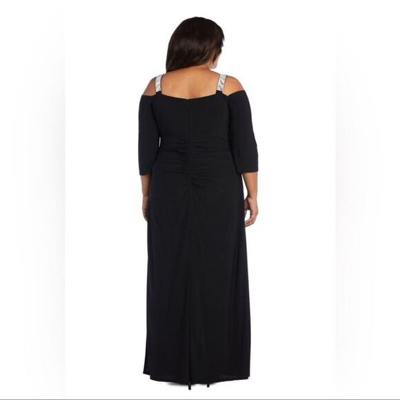 R&M Richards Black Cold Shoulder Gown with Rhinestone Detail Straps - 22W - NWT - Picture 2 of 10